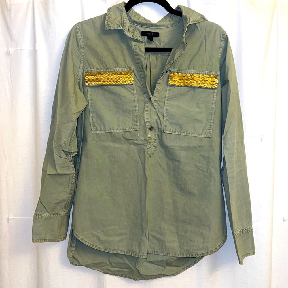 J. Crew Classic-fit Green Washed Cotton Poplin Popover Shirt, Size 8